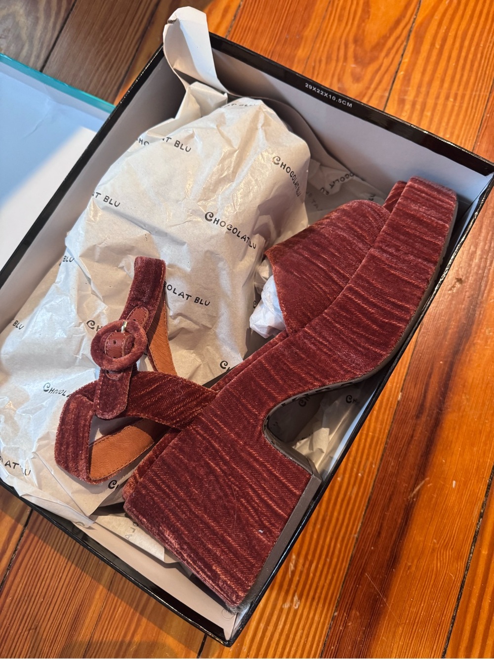 Chocolat Blu Copper Velvet Platform Sandals with Ankle Strap